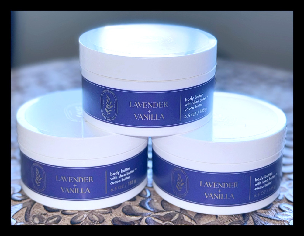 Bath & Body Works 6.5 oz Aroma Lavender + Vanilla Whipped Body Butter Cream x3
